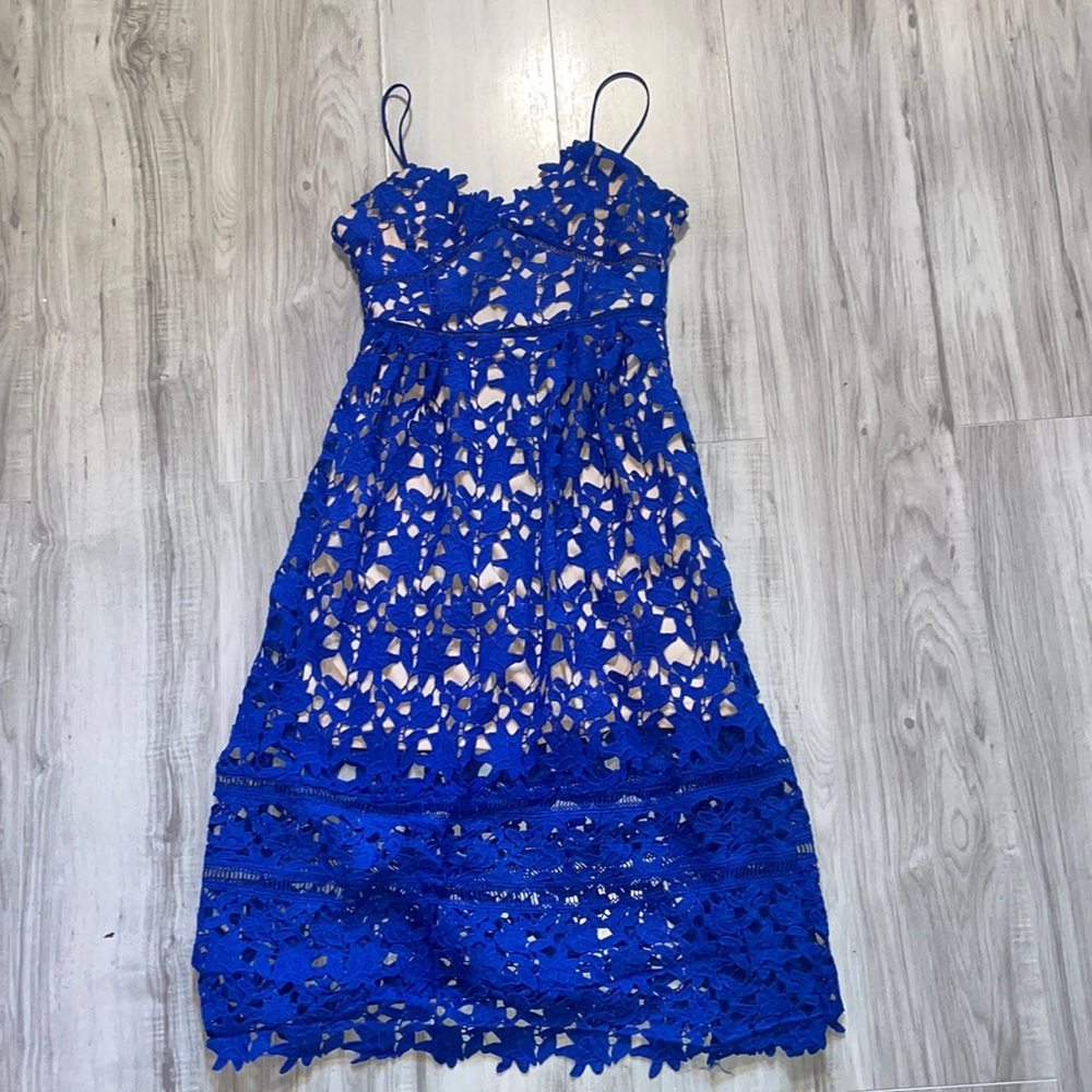 Blue and beige lace dress